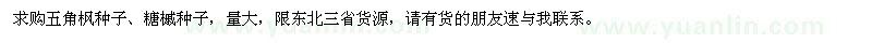 求購五角楓種子,糖槭種子