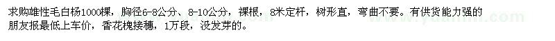 求購雄性毛白楊1000棵，香花槐接穗