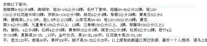求購假檳榔、海桐球、毛葉丁香等苗木