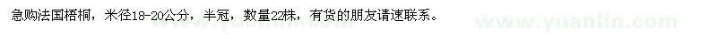 求購米徑18-20公分的法國梧桐