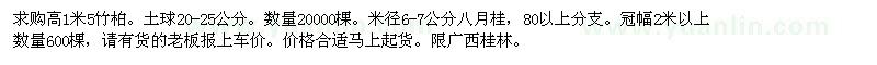求購高1米5竹柏、米徑6-7公分八月桂