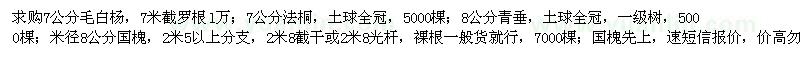 求購毛白楊、法桐、青垂、國槐
