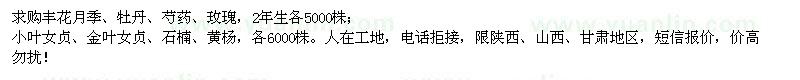 求購豐花月季、牡丹、芍藥、玫瑰、女貞、石楠、黃楊