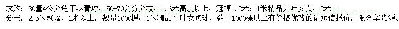 求購龜甲冬青球、大葉女貞、小葉女貞球