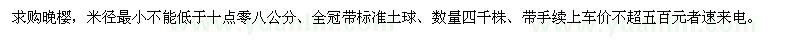 求購米徑最小不能低于10.08公分晚櫻