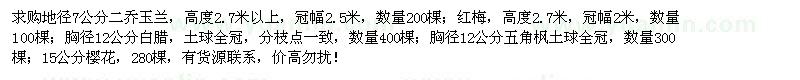 求購(gòu)二喬玉蘭、紅梅、白臘、五角楓、櫻花