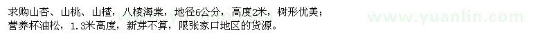 求購山杏、山桃、山楂、八棱海棠、油松