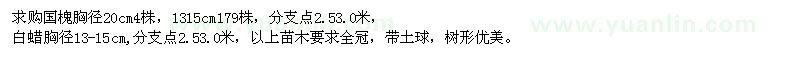 求購20cm國槐、白蠟胸徑13-15cm