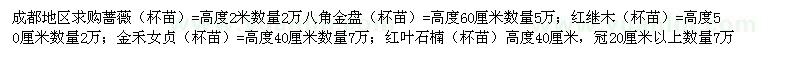 求購薔薇、八角金盤、紅繼木、金禾女貞、紅葉石楠