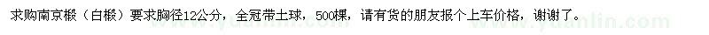 求購胸徑12公分南京椴（白椴）