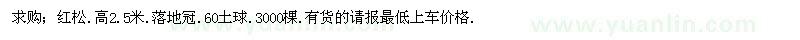 求購(gòu)紅松 3000棵 