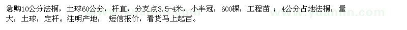 求購急10公分法桐,4公分占地法桐