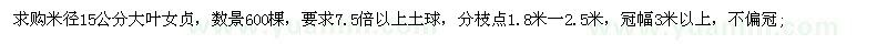 求購米徑15公分大葉女貞