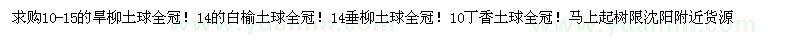 求購(gòu)10-15的旱柳、14的白榆、14垂柳