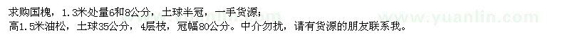 求購(gòu)1.3米處量6、8公分國(guó)槐、高1.5米油松