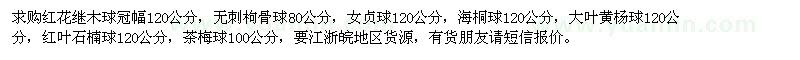 求購紅花繼木球、無刺枸骨球、女貞球、海桐球、大葉黃楊球、紅葉石楠球、茶梅球