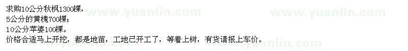 求購10公分秋楓、5公分的黃槐、10公分蘋婆