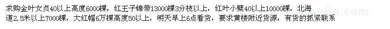 求購金葉女貞，紅王子錦帶，紅葉小檗，北海道 