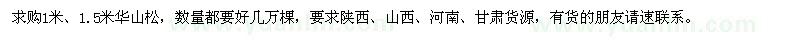 求購1米、1.5米華山松