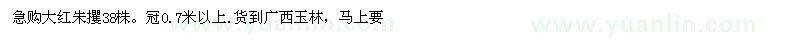求購(gòu)大紅朱攫38株。冠0.7米以上