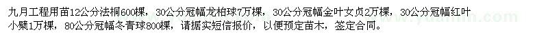 求購法桐、龍柏球、金葉女貞、紅葉小檗、冬青球