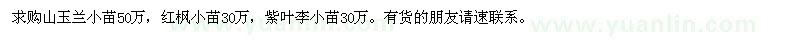 求購(gòu)山玉蘭小苗、紅楓小苗、紫葉李小苗