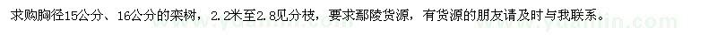 求購胸徑15公分、16公分的欒樹
