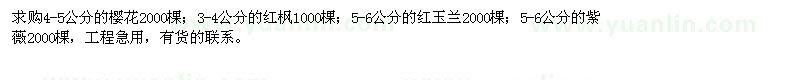 求購櫻花、紅楓、紅玉蘭、紫薇
