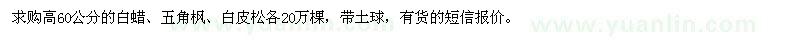 求購高60公分白蠟、五角楓、白皮松