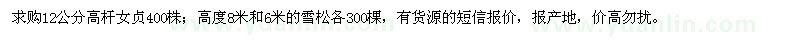 求購(gòu)12公分高桿女貞、高度8米和6米的雪松