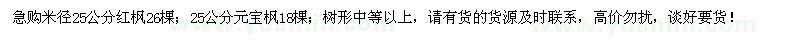求購米徑25公分紅楓、元寶楓