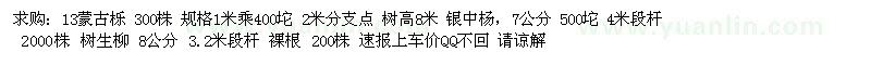 求購蒙古櫟 銀中楊 速生柳 