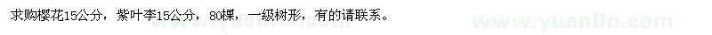 求購15公分櫻花、紫葉李