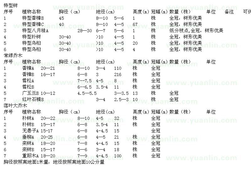 求購特型香樟、八月桂、樸樹、烏桕等苗木