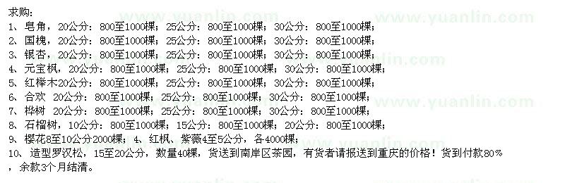 求購(gòu)皂角、國(guó)槐、銀杏、元寶楓、紅櫸木、合歡