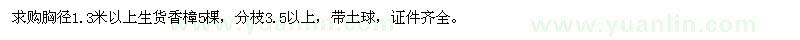 求購胸徑1.3米以上生貨香樟