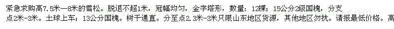 求購(gòu)高7.5米-8米雪松、13、15公分國(guó)槐