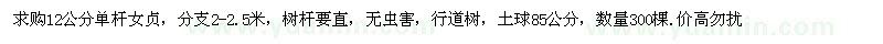 求購12公分單桿女貞