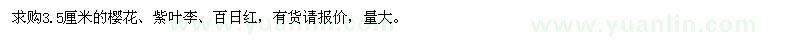 求購(gòu)3.5厘米的櫻花、紫葉李、百日紅