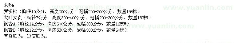 求購羅漢松、大葉女貞、銀杏