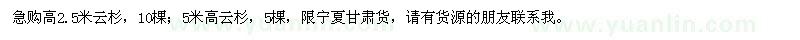 求購高2.5米云杉、5米高云杉