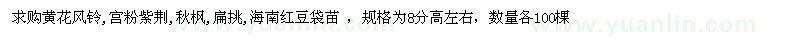 求購(gòu)黃花風(fēng)鈴、宮粉紫荊、秋楓