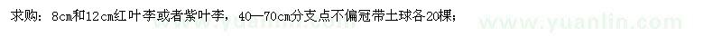 求購(gòu)8公分、12公分紅葉李、紫葉李