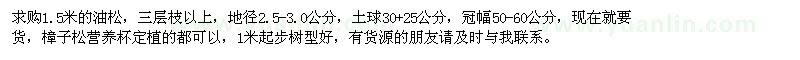 求購1.5米油松