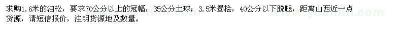求購(gòu)1.6米油松、3.5米蜀檜