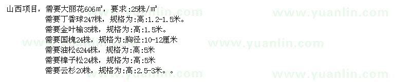 求購大麗花、丁香球、金葉榆、國槐、油松、樟子松、云杉