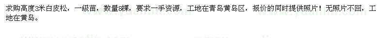 求購高度3米白皮松