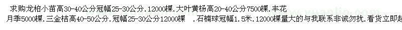 求購龍柏小苗、大葉黃楊、豐花月季、三金桔、石楠球