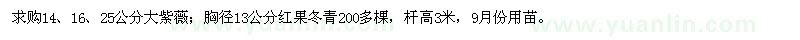 求購14、16、25公分大紫薇、胸徑13公分紅果冬青