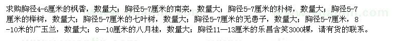 求購楓香、南欒、樸樹、櫸樹、七葉樹、八月桂、廣玉蘭、無患子、樂昌含笑